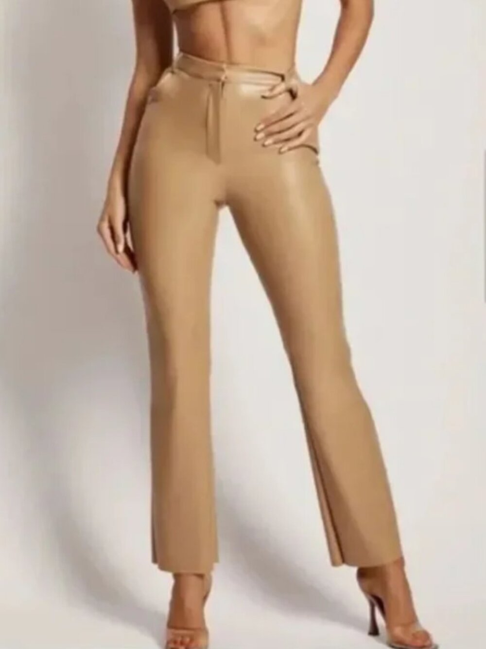 MESHKI Tyra Straight Leg Faux Leather Pants - Camel Tan - Size Large - NEW